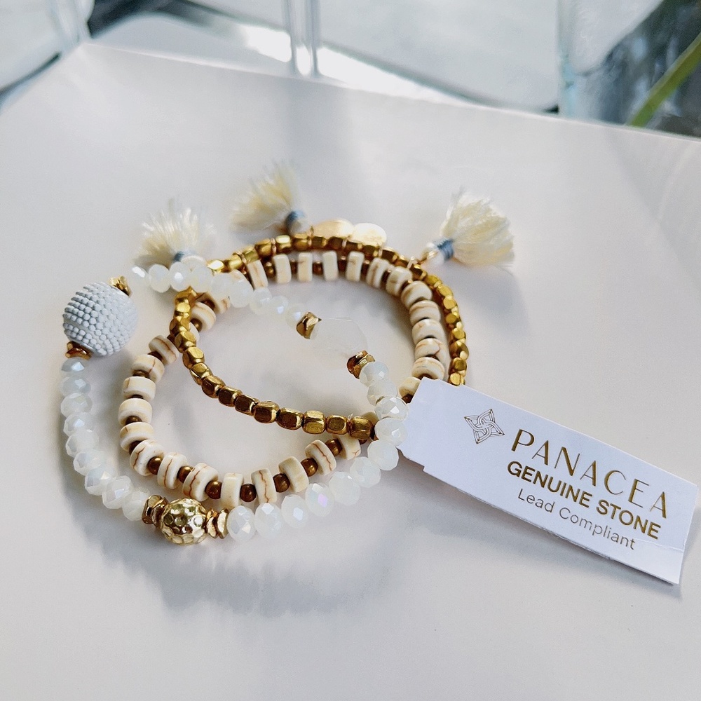 NWT PANACEA WHITE GOLD STRETCH TASSEL BRACELET SET